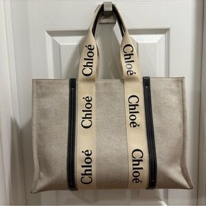 Authentic Chloé Woody Tote Bag with black leather detailing